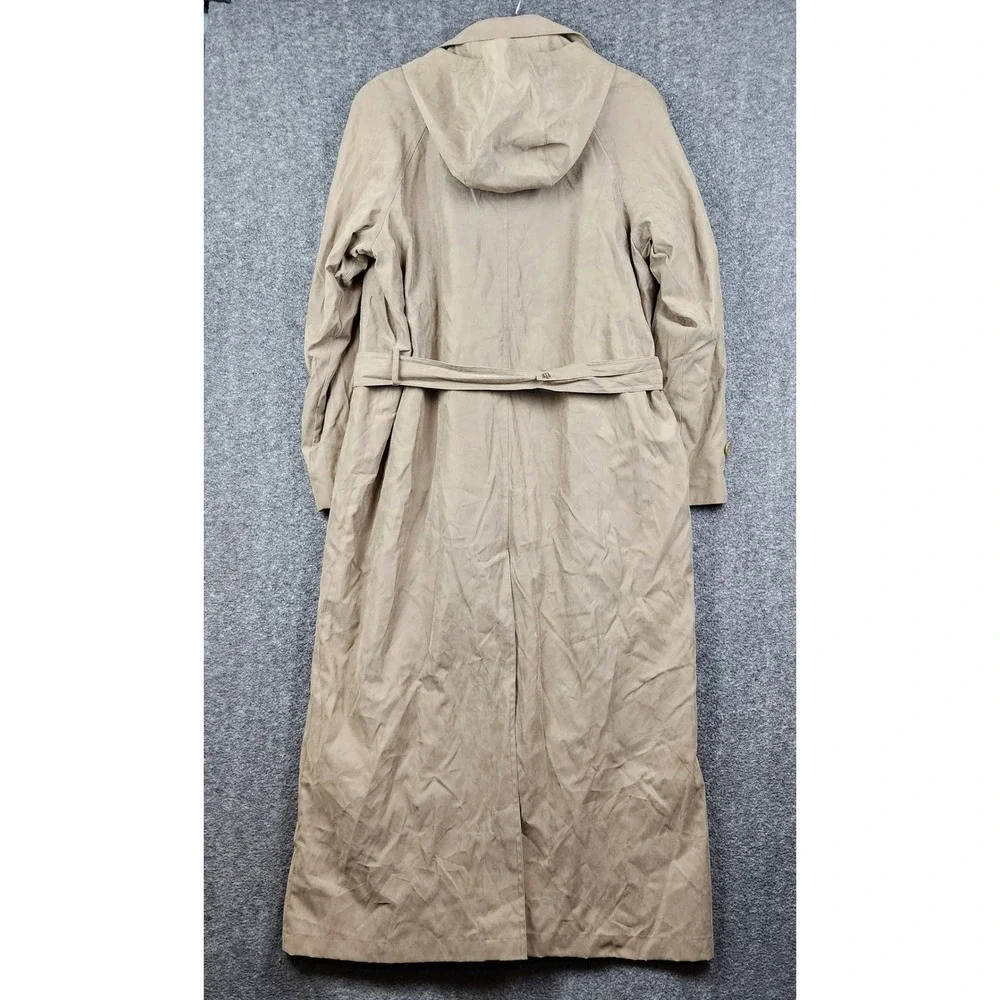 London Fog Trench Coat Womens 10 Reg Tan Belted Hooded Longline Double Breasted